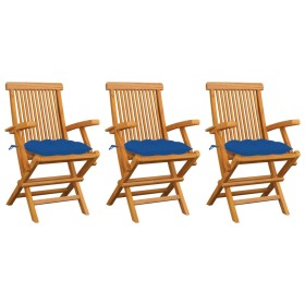 Garden chairs 3 pcs solid teak wood with blue cushions by vidaXL, Garden chairs - Ref: Foro24-3062539, Price: 209,99 €, Disco...