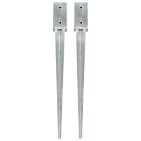 Ground spikes 2 units silver galvanized steel 7x7x75 cm by vidaXL, Spikes for anchoring in the ground - Ref: Foro24-145401, P...