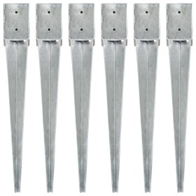 Ground spikes 6 pcs silver galvanized steel 10x10x76 cm by vidaXL, Spikes for anchoring in the ground - Ref: Foro24-145420, P...