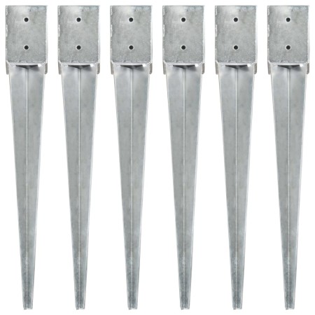 Ground spikes 6 pcs silver galvanized steel 10x10x76 cm by vidaXL, Spikes for anchoring in the ground - Ref: Foro24-145420, P...