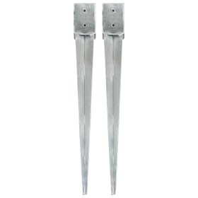 Ground spikes 2 pcs silver galvanized steel 10x10x91 cm by vidaXL, Spikes for anchoring in the ground - Ref: Foro24-145422, P...