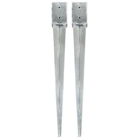 Ground spikes 2 pcs silver galvanized steel 10x10x91 cm by vidaXL, Spikes for anchoring in the ground - Ref: Foro24-145422, P...