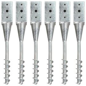 Ground spikes 6 units silver galvanized steel 7x7x56 cm by vidaXL, Spikes for anchoring in the ground - Ref: Foro24-145436, P...