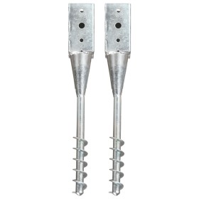 Ground spikes 2 pcs silver galvanized steel 10x10x57 cm by vidaXL, Spikes for anchoring in the ground - Ref: Foro24-145441, P...