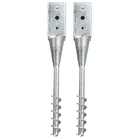 Ground spikes 2 pcs silver galvanized steel 10x10x57 cm by vidaXL, Spikes for anchoring in the ground - Ref: Foro24-145441, P...