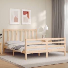 Estructura de cama de matrimonio con cabecero madera maciza de vidaXL, Camas y somieres - Ref: Foro24-3193861, Precio: 136,99...