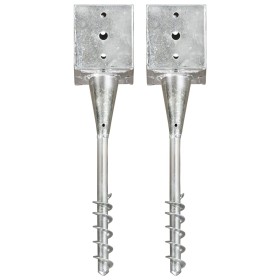 Ground spikes 2 pcs silver galvanized steel 12x12x56 cm by vidaXL, Spikes for anchoring in the ground - Ref: Foro24-145443, P...