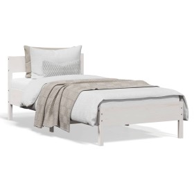 Bed frame with white pine wood headboard 75x190 cm by vidaXL, Beds and slatted bases - Ref: Foro24-842783, Price: 79,99 €, Di...