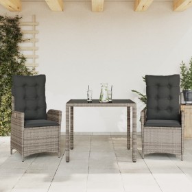 Set comedor de jardín 3 piezas con cojines ratán sintético gris de vidaXL, Conjuntos de jardín - Ref: Foro24-3213326, Precio:...