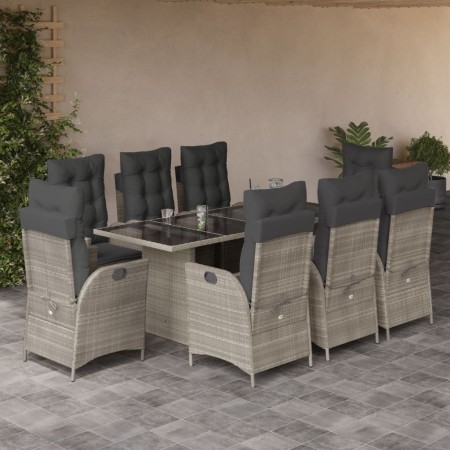 Set comedor de jardín 9 pzas cojines ratán sintético gris claro de vidaXL, Conjuntos de jardín - Ref: Foro24-3213131, Precio:...