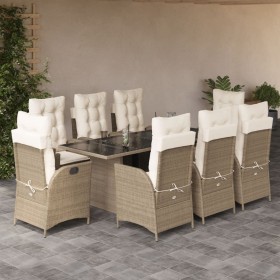 Set comedor de jardín 9 pzas con cojines ratán sintético beige de vidaXL, Conjuntos de jardín - Ref: Foro24-3213125, Precio: ...