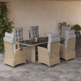 7-teiliges Garten-Essset mit beigen Kissen aus synthetischem Rattan von vidaXL, Gartensets - Ref: Foro24-3213127, Preis: 900,...