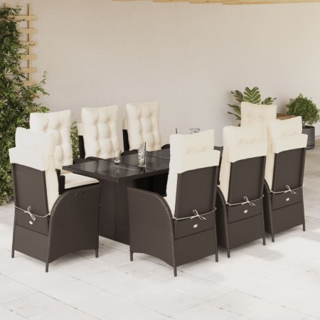 Set comedor para jardín 9 pzas y cojines ratán sintético marrón de vidaXL, Conjuntos de jardín - Ref: Foro24-3213119, Precio:...