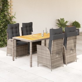 5-teiliges Garten-Essset mit grauen Kissen aus synthetischem Rattan von vidaXL, Gartensets - Ref: Foro24-3213106, Preis: 674,...