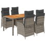 Set comedor de jardín 5 piezas con cojines ratán sintético gris de vidaXL, Conjuntos de jardín - Ref: Foro24-3213106, Precio:...