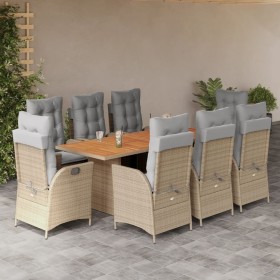 9-teiliges Garten-Essset mit beigen Kissen aus synthetischem Rattan von vidaXL, Gartensets - Ref: Foro24-3213150, Preis: 1,00...