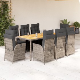 Set comedor jardín 9 pzas y cojines ratán sintético gris de vidaXL, Conjuntos de jardín - Ref: Foro24-3213110, Precio: 1,00 €...