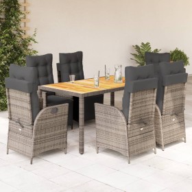 Set comedor jardín 7 pzas y cojines ratán sintético gris de vidaXL, Conjuntos de jardín - Ref: Foro24-3213347, Precio: 984,99...