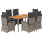 Set comedor jardín 7 pzas y cojines ratán sintético gris de vidaXL, Conjuntos de jardín - Ref: Foro24-3213347, Precio: 982,22...