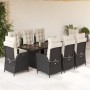 Set de comedor de jardín 9 pzas y cojines ratán sintético negro de vidaXL, Conjuntos de jardín - Ref: Foro24-3213351, Precio:...