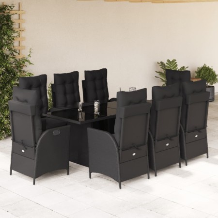 Set de comedor de jardín 9 pzas y cojines ratán sintético negro de vidaXL, Conjuntos de jardín - Ref: Foro24-3213353, Precio:...