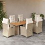 Set comedor de jardín 7 pzas con cojines ratán sintético beige de vidaXL, Conjuntos de jardín - Ref: Foro24-3213372, Precio: ...