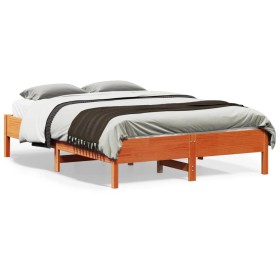 Solid wax brown pine wood bed frame 140x190 cm by vidaXL, Beds and slatted bases - Ref: Foro24-842717, Price: 113,99 €, Disco...