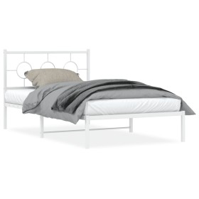 Estructura de cama de metal con cabecero blanco 107x203 cm de vidaXL, Camas y somieres - Ref: Foro24-376271, Precio: 73,99 €,...