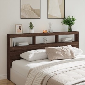 Oak brown headboard with LED light 200x17x102 cm by vidaXL, Headboards and footboards - Ref: Foro24-839223, Price: 122,99 €, ...