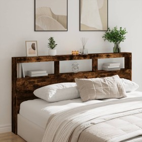 Headboard with LED light smoked oak 200x17x102 cm by vidaXL, Headboards and footboards - Ref: Foro24-839221, Price: 119,99 €,...