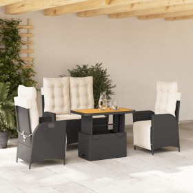 4-teilige Garten-Essgruppe mit schwarzen synthetischen Rattankissen von vidaXL, Gartensets - Ref: Foro24-3277444, Preis: 520,...