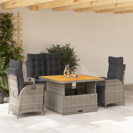 4-teiliges Garten-Essset mit grauen PE-Rattankissen von vidaXL, Gartensets - Ref: Foro24-3277465, Preis: 608,32 €, Rabatt: %