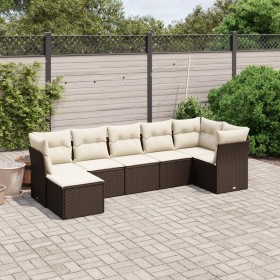 7-teiliges Gartensofa-Set mit braunen PE-Rattan-Kissen von vidaXL, Gartensets - Ref: Foro24-3263199, Preis: 468,49 €, Rabatt: %