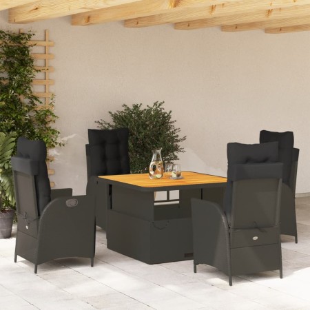 Set de muebles jardín 5 pzas con cojines ratán sintético negro de vidaXL, Conjuntos de jardín - Ref: Foro24-3277450, Precio: ...