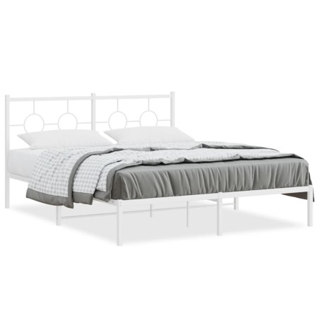 Estructura de cama con cabecero metal blanca 160x200 cm de vidaXL, Camas y somieres - Ref: Foro24-376278, Precio: 110,11 €, D...