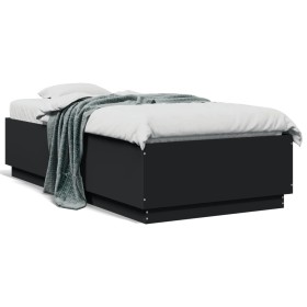 Estructura cama con luces LED madera ingeniería negro 90x190 cm de vidaXL, Camas y somieres - Ref: Foro24-3209661, Precio: 12...