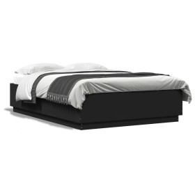 Estructura de cama madera de ingeniería negra 160x200 cm de vidaXL, Camas y somieres - Ref: Foro24-3209689, Precio: 153,99 €,...