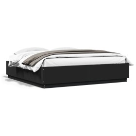 Black engineered wood bed frame 200x200 cm by vidaXL, Beds and slatted bases - Ref: Foro24-3209675, Price: 165,41 €, Discount: %