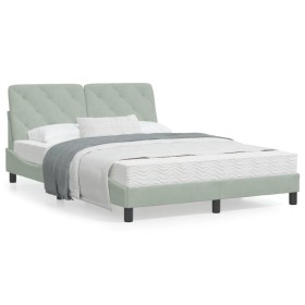 Bed frame with light gray velvet headboard 140x190cm by vidaXL, Beds and slatted bases - Ref: Foro24-3207917, Price: 192,01 €...