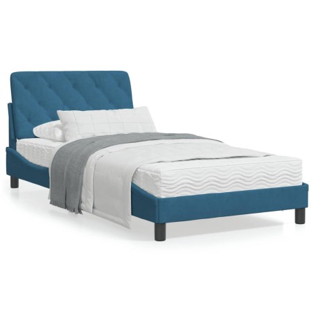 Cama con colchón terciopelo azul 100x200 cm de vidaXL, Camas y somieres - Ref: Foro24-3208644, Precio: 315,17 €, Descuento: %