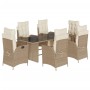 Set comedor de jardín 7 pzas con cojines ratán sintético beige de vidaXL, Conjuntos de jardín - Ref: Foro24-3213358, Precio: ...