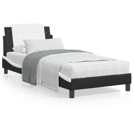 Estructura cama con LED cuero sintético negro blanco 90x200 cm de vidaXL, Camas y somieres - Ref: Foro24-3214087, Precio: 148...