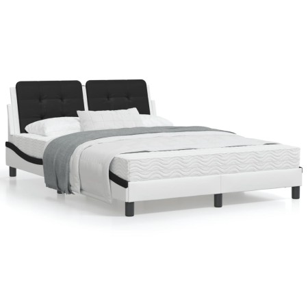 Estructura cama con LED cuero sintético blanco negro 140x200 cm de vidaXL, Camas y somieres - Ref: Foro24-3214116, Precio: 19...