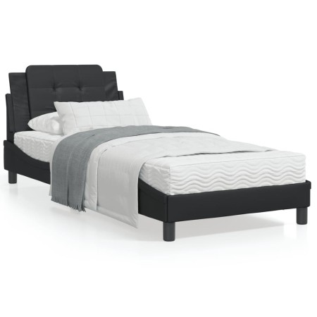 Bed frame with headboard black synthetic leather 90x200 cm by vidaXL, Beds and slatted bases - Ref: Foro24-3208156, Price: 12...