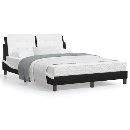 Bed frame with black and white synthetic leather headboard by vidaXL, Beds and slatted bases - Ref: Foro24-3208182, Price: 17...