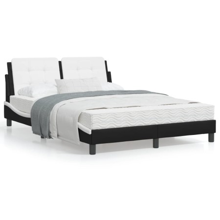 Black white synthetic leather headboard bed frame 140x200cm by vidaXL, Beds and slatted bases - Ref: Foro24-3208189, Price: 1...