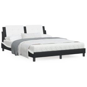 Estructura cama cabecero cuero sintético negro blanco 160x200cm de vidaXL, Camas y somieres - Ref: Foro24-3208196, Precio: 18...