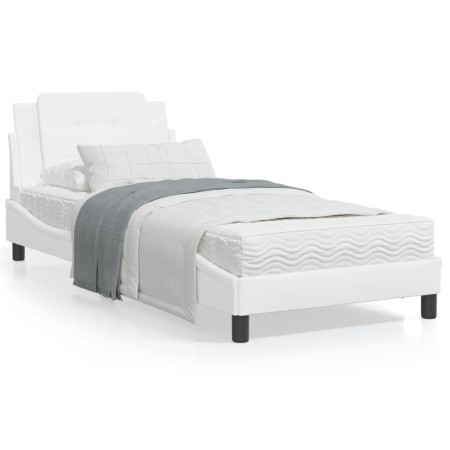 Bed with white synthetic leather mattress 90x200 cm by vidaXL, Beds and slatted bases - Ref: Foro24-3208839, Price: 262,96 €,...