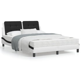 Bed with black and white synthetic leather mattress 140x200 cm by vidaXL, Beds and slatted bases - Ref: Foro24-3208872, Price...