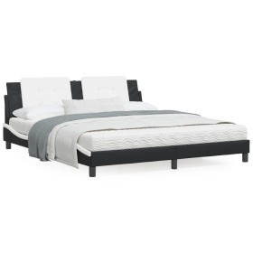 Bed with black and white synthetic leather mattress 180x200 cm by vidaXL, Beds and slatted bases - Ref: Foro24-3208885, Price...